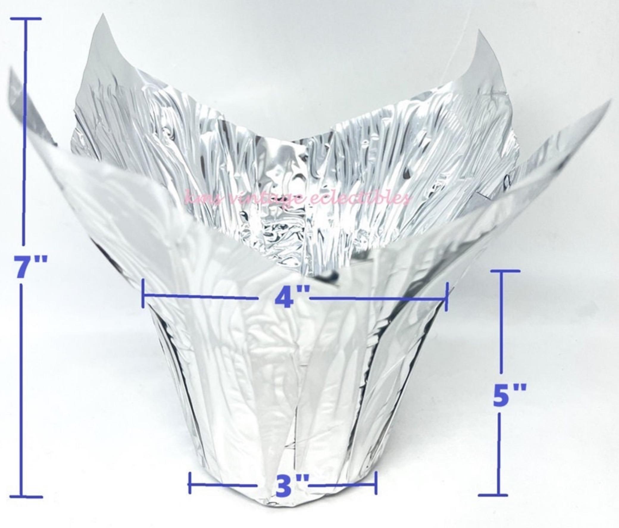12 Petite Flower Pot Wrappers 4.5" SILVER FOIL Kwik Covers/Dress up ur Pots Plant Sellers Look! Perfect for Spring & Summer Events!