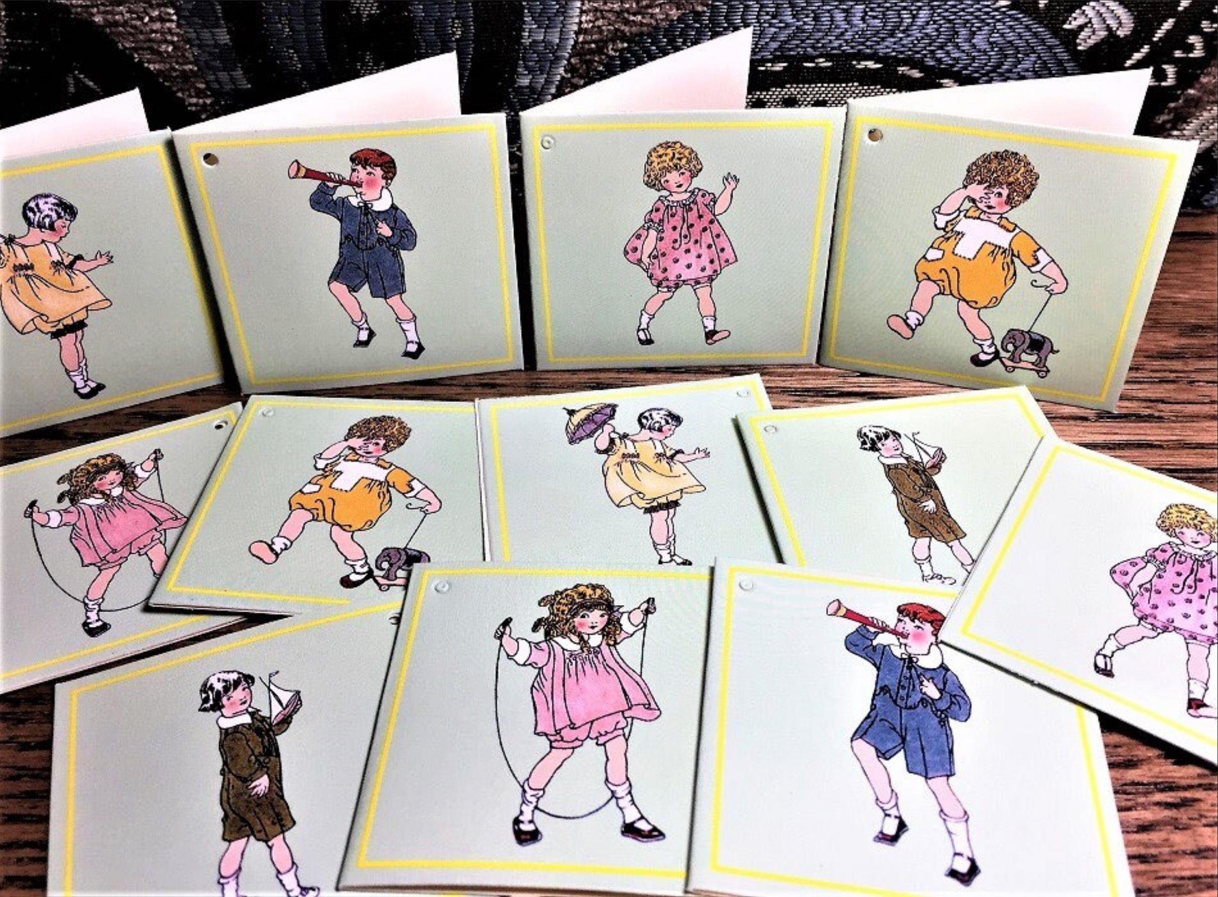 Retro 1920's Children GIFT TAG NOTE Cards (Pkg 12) Mint Condition/Factory Sealed Rare! Shackman
