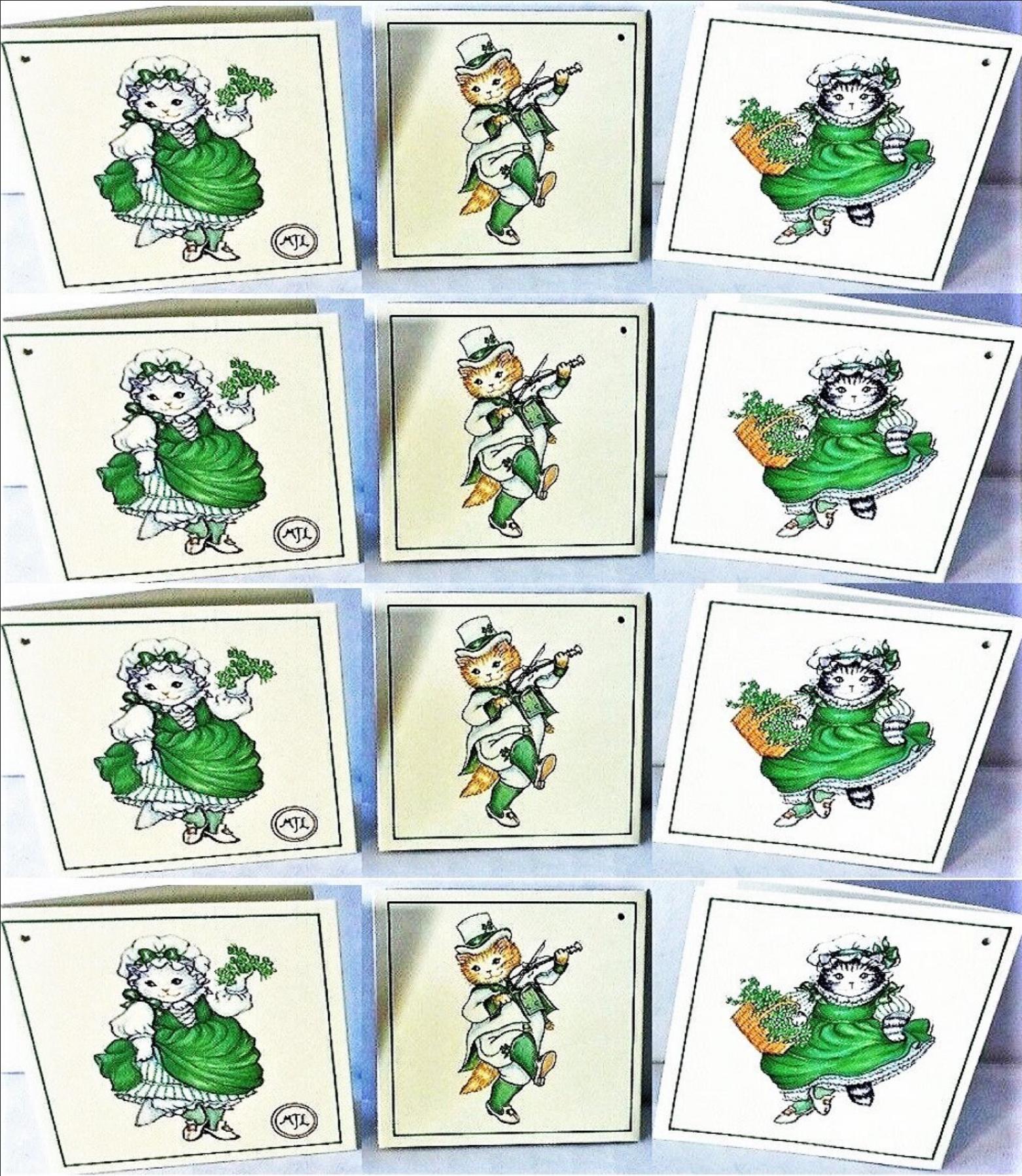 12 Vintage KITTY CUCUMBER St. Patrick's Day Gift Tag Note Cards Rare! Mint Condition Factory Sealed Merrimack Publishing