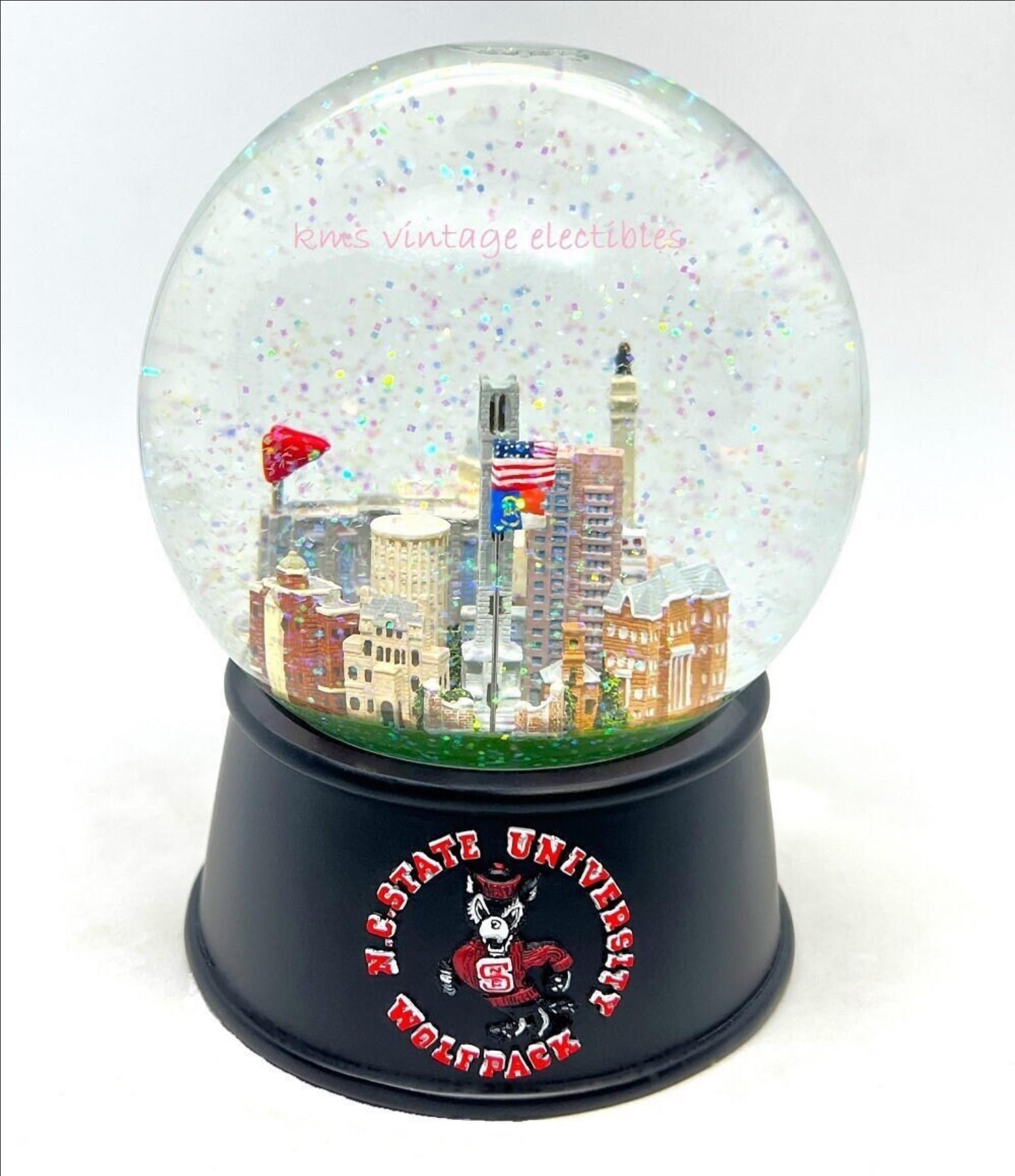 Gorgeous Large WATER GLOBE Raleigh North Carolina N.C.S.U Campus Town-with Music Box! Perfect gift for Students, Teachers, Alumni!