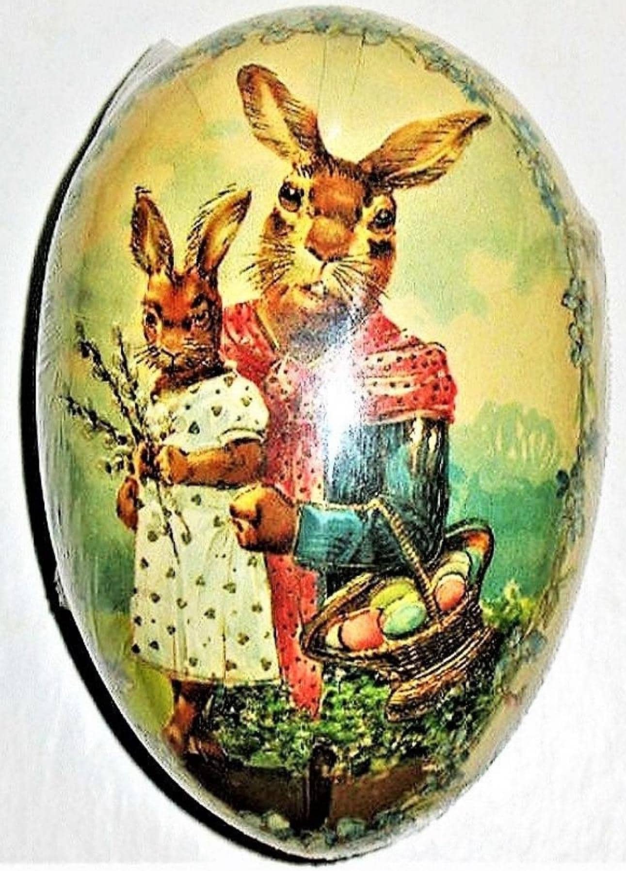 Vintage Easter Egg (4"x3.5") MOTHER & DAUGHTER Paper Mache Handmade in Germany! Mint condition/Factory Sealed/Sanitary - Beautiful!