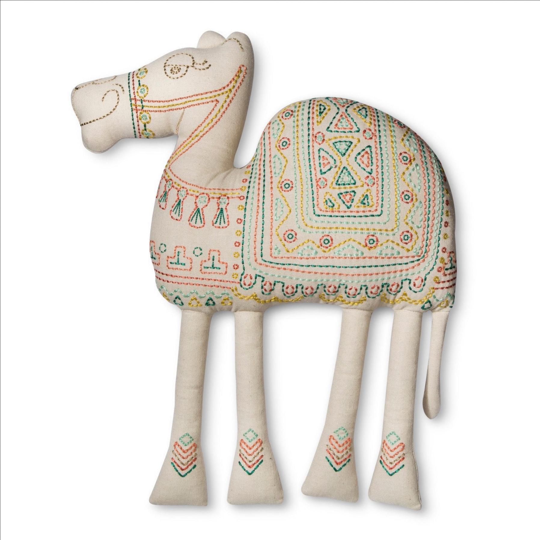 EMBROIDERED CAMEL PILLOW Cotton Snuggler 16 1/2" x 14" Perfect for Child Room Pristine Condition So Cute!