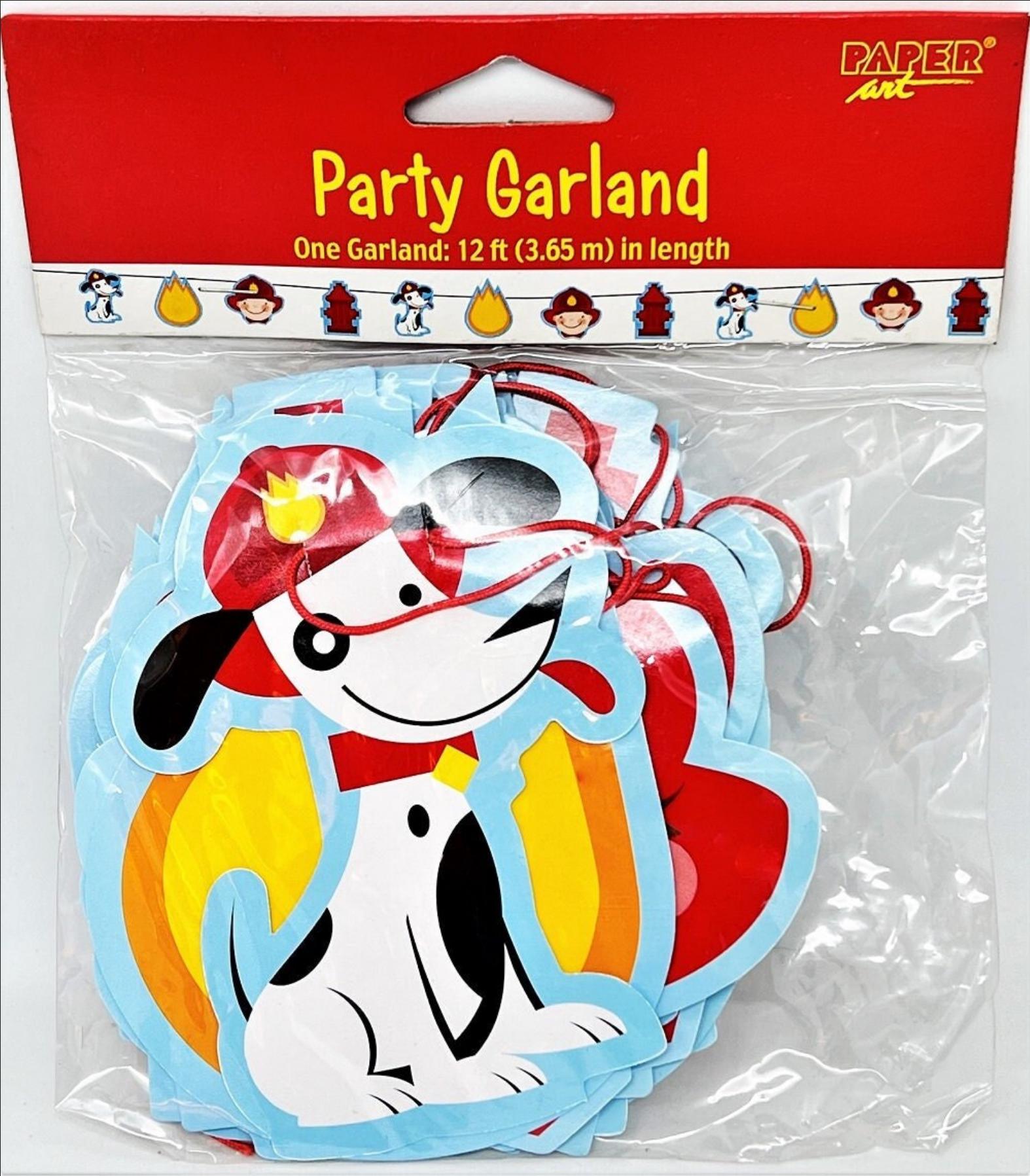 FIREMAN PARTY GARLAND Decoration 12 Feet in length-Features! Fireman, Dalmatian, Hydrant & Fire Cutouts-Perfect for Children or Adult Party!
