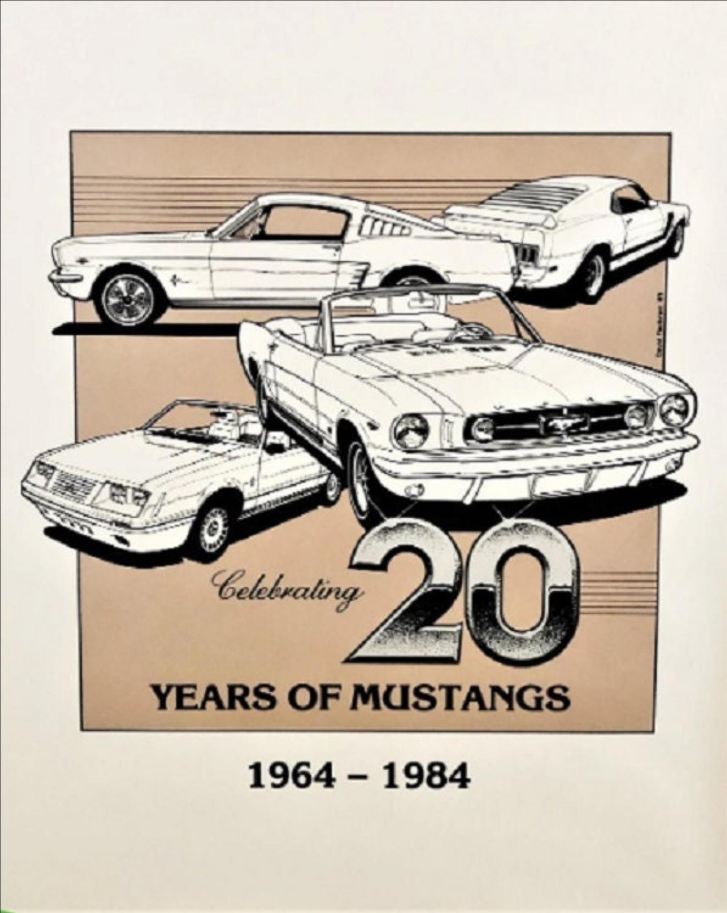 Vintage FORD MUSTANG LITHOGRAPH Dealership Poster:"Celebrating 20 Years of Mustangs 1964-1984" Mint Condition! Fantastic Gift for Collectors