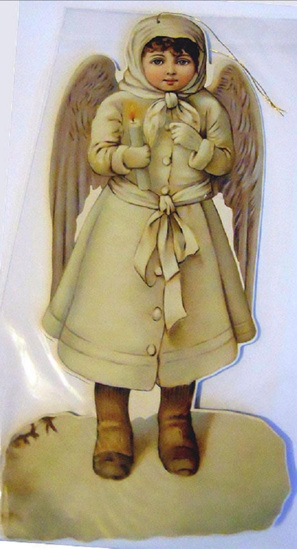 Large 10" CHRISTMAS ORNAMENT DECORATION Victorian Snow Angel Girl Holding Candel- Mint Condition/Factory Sealed Shackman