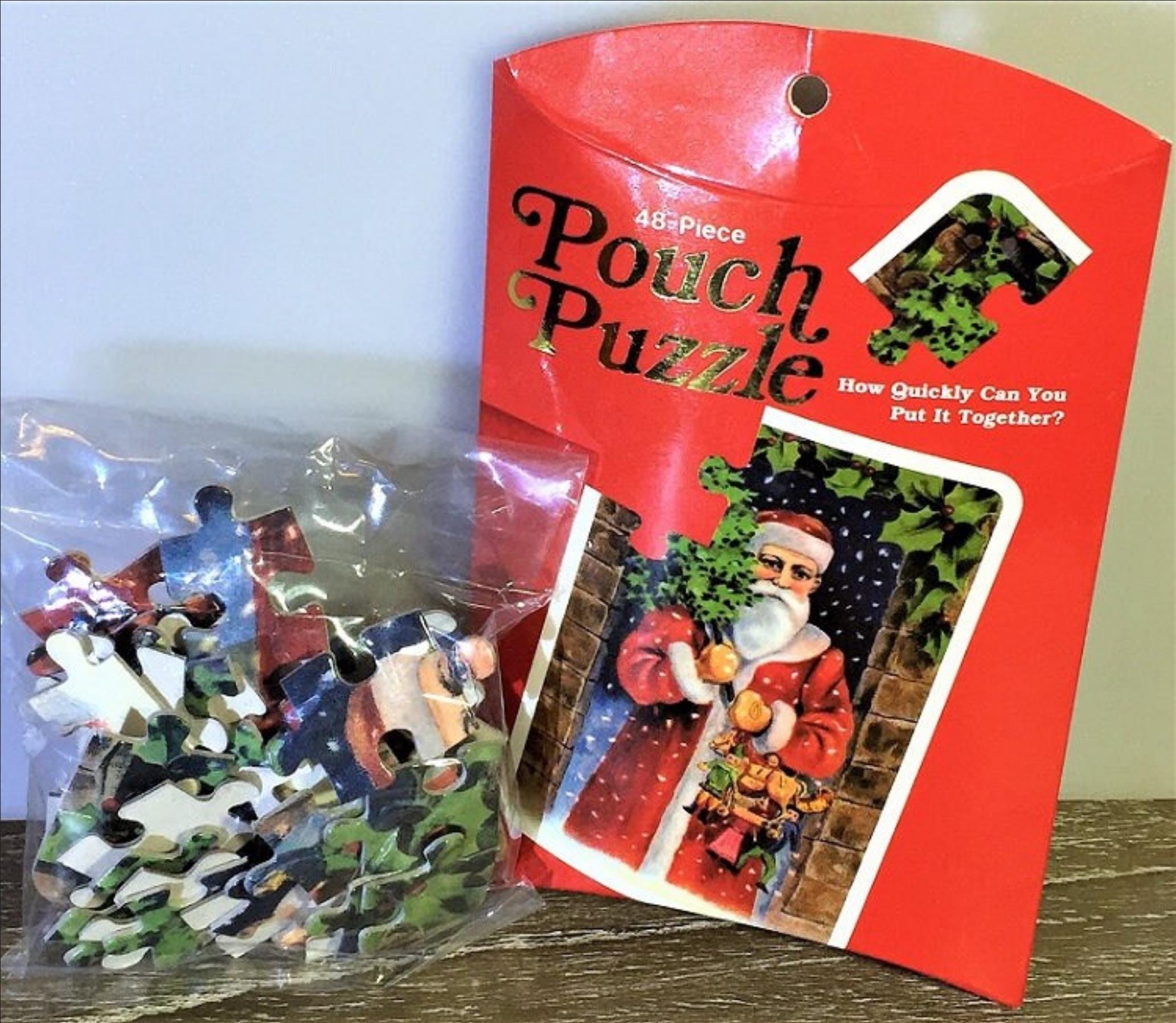 48 Piece CHRISTMAS JIGSAW PUZZLE Santa Standing Under Mistletoe! Mint / Factory Sealed Great Stocking Stuffer! Shackman Co.
