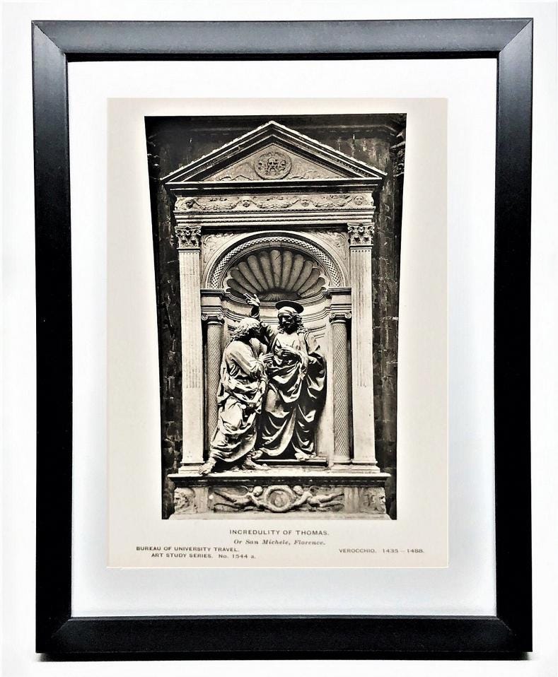 JESUS and DOUBTING THOMAS - 5"x7" Religious Art Print -13th Century Bronze Sculptures-by Verocchio-Perfect Gift for Art & Religion Students!
