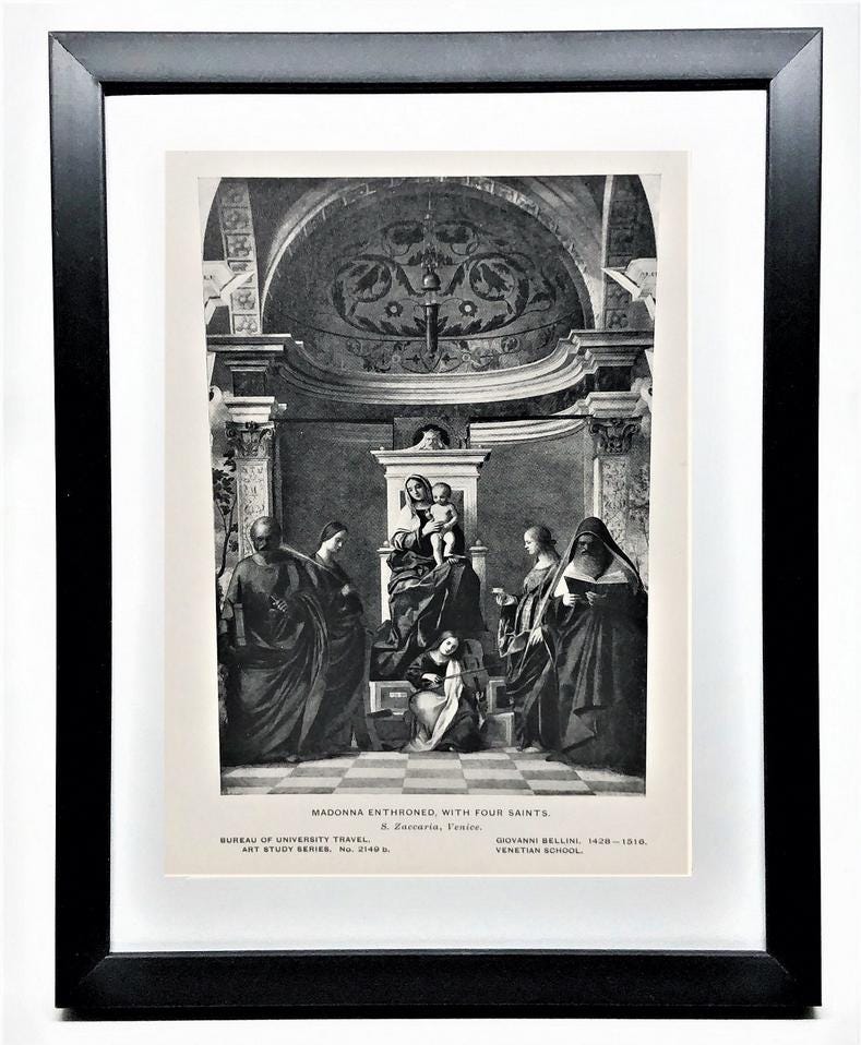 MADONNA ENTHRONED w/Four SAINTS -Vintage 7"x 5" Framed Classic Art Print by Giovanni Bellini-Perfect Gift for Students of Art and Religion!
