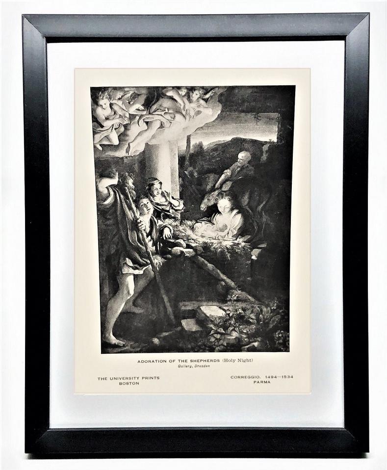 HOLY NIGHT - Vintage 7"x 5" Framed 16th Century Classic Art Print by Correggio-Beautiful Gift for Students of Art and Religion!