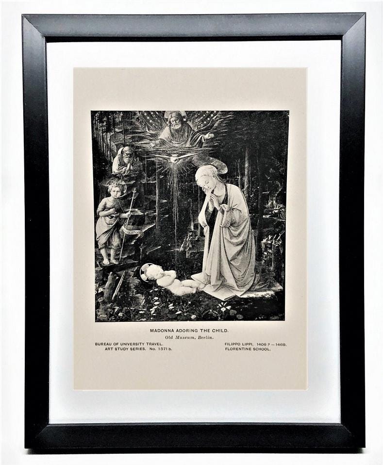 MYSTICAL NATIVITY - Vintage 7"x 5" Framed Fra Filippo Lippi 15th Century Classic Art Print - Perfect Gift for Art Lovers & Students!