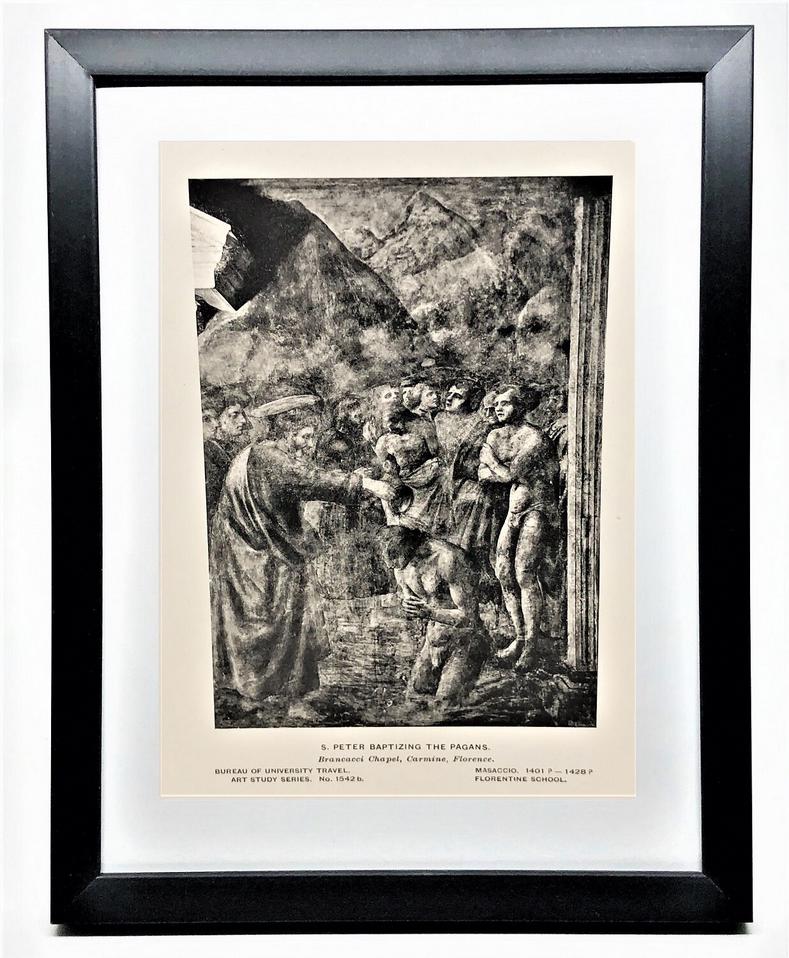 St. PETER BAPTIZING PAGANS -Vintage 7x5 Framed by Masaccio 15th Century Religious Art Print - Perfect Gift for Students of Art and Religion!