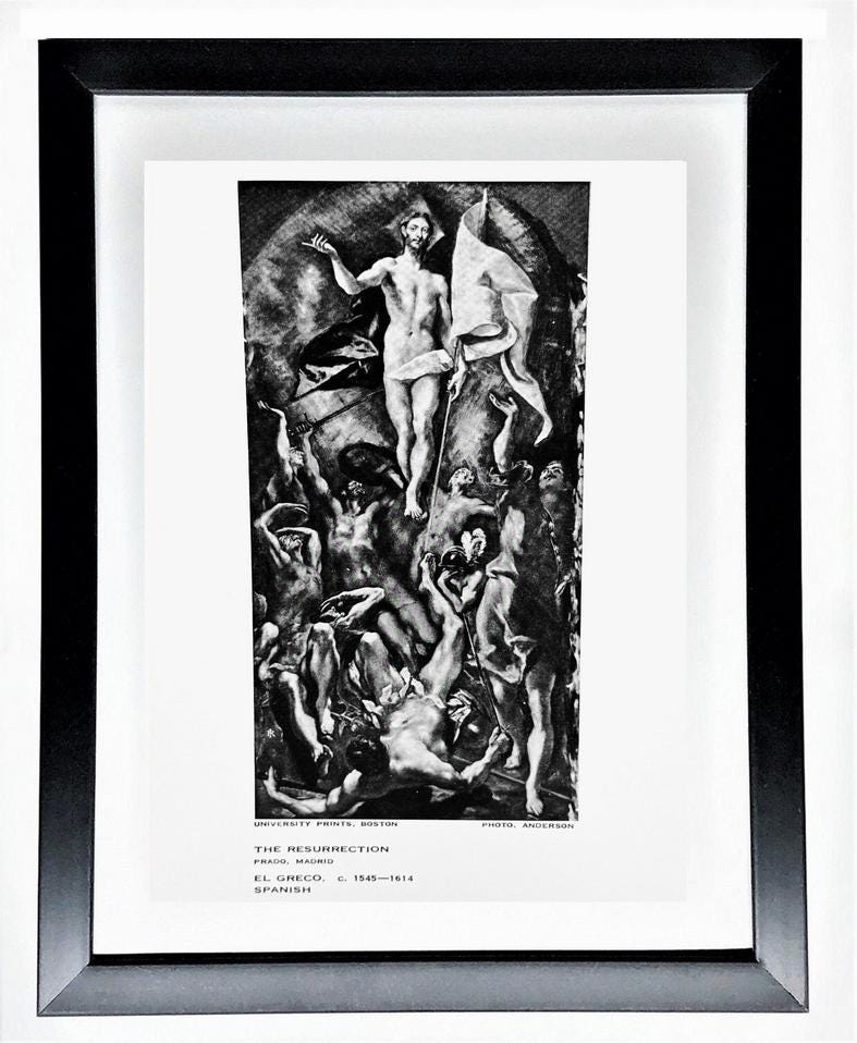 Vintage 7x5 El GRECO Framed ART PRINT-"The Resurrection" Circa 16th Century Perfect Gift for Students of Religion & Art History!