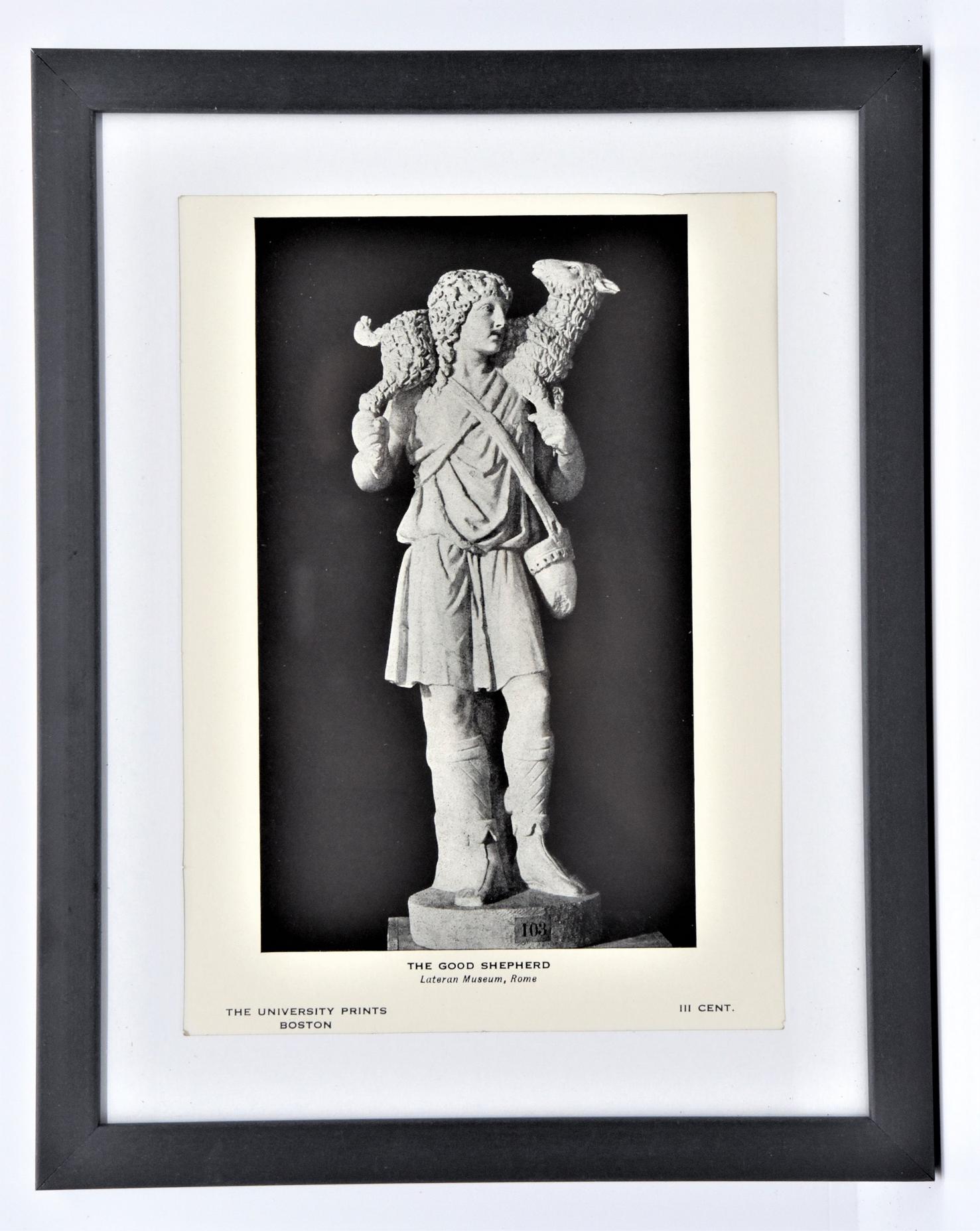 The GOOD SHEPHERD - Vintage 7"x5" Framed Classic Religious Sculpture Print - Perfect Gift for Art Lovers & Students!
