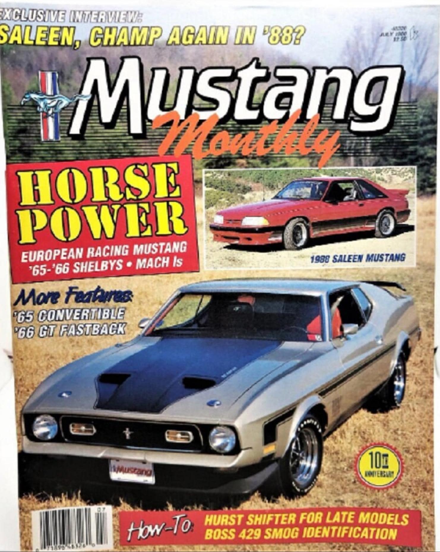Vintage July 1988 MUSTANG MONTHLY MAGAZINE - Mint Condition/Case Fresh! Perfect Gift for Ford Mustang and Muscle Car Fans!