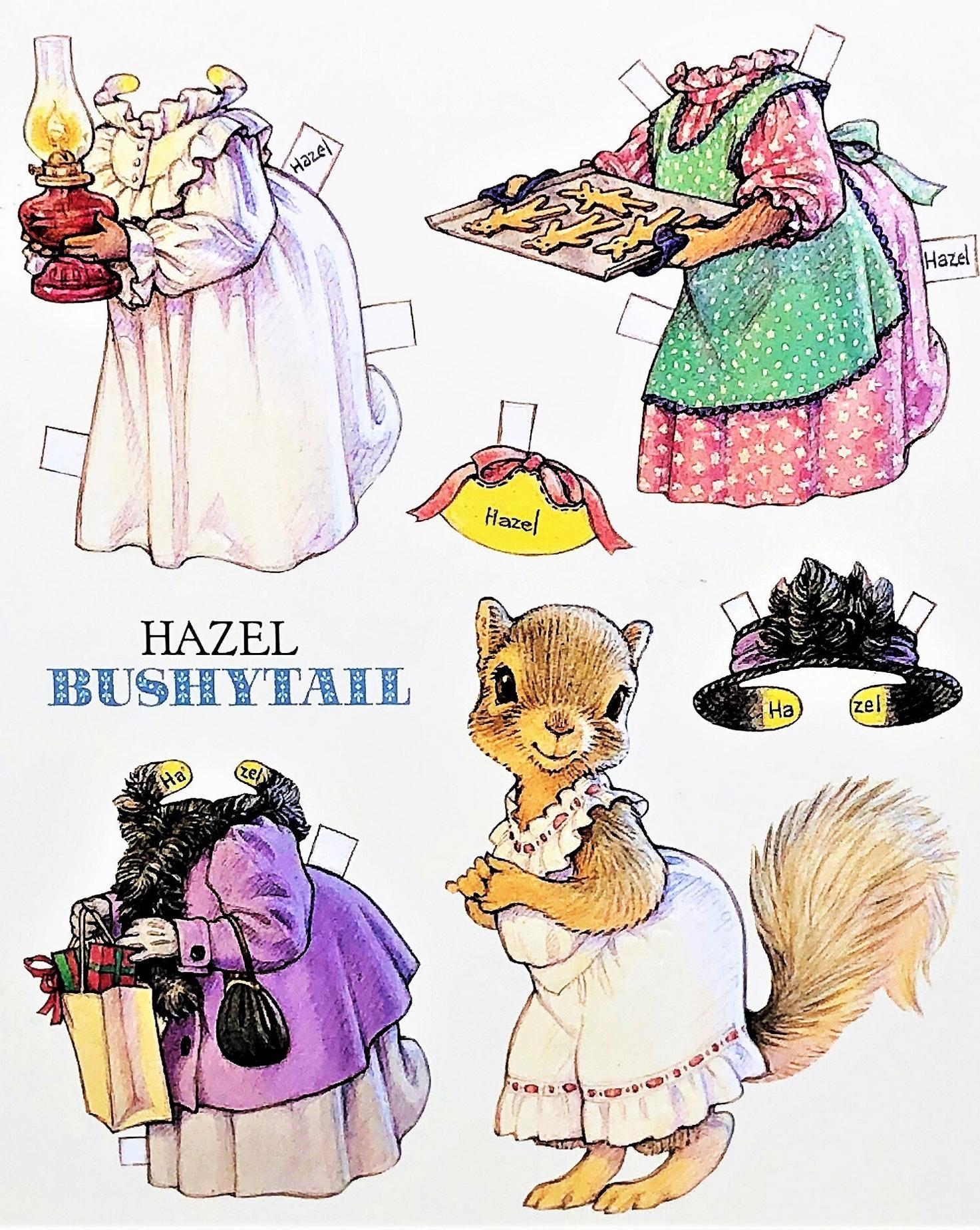 Hazel BUSHYTAIL Squirrel PAPER DOLL Post Card Large 7x6" Rare! Mint Condition Shackman Co. Kathy Lawrence Art! Perfect Spring Gift!