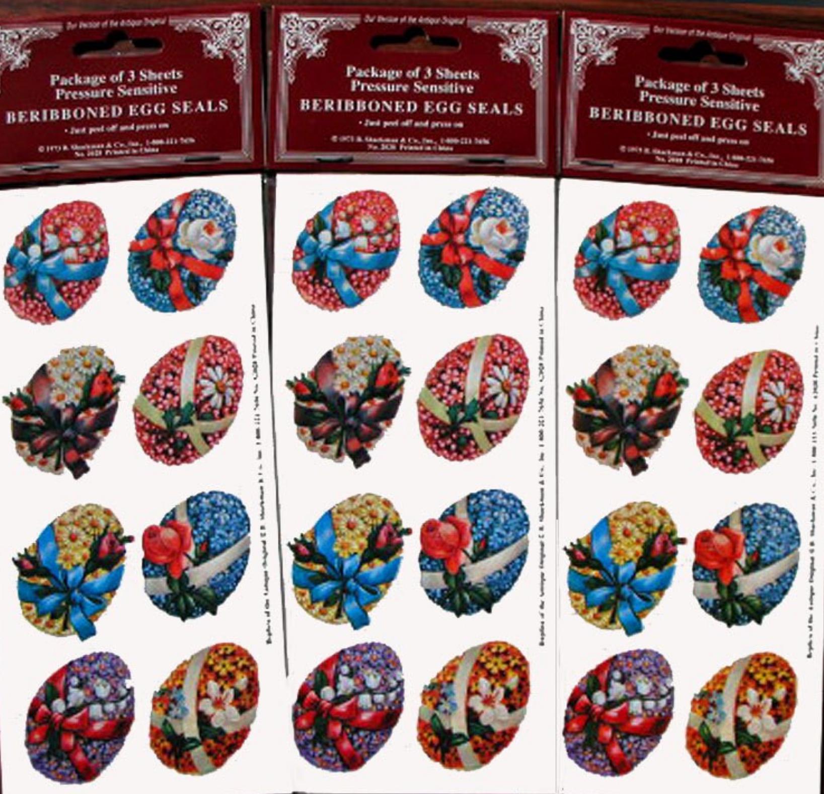 72 Floral EASTER EGG Seals Stickers (3 Pkgs x 24) MINT Sealed Victorian Style Flower-Covered Eggs Vintage 1973 B. Shackman We Ship Worldwide