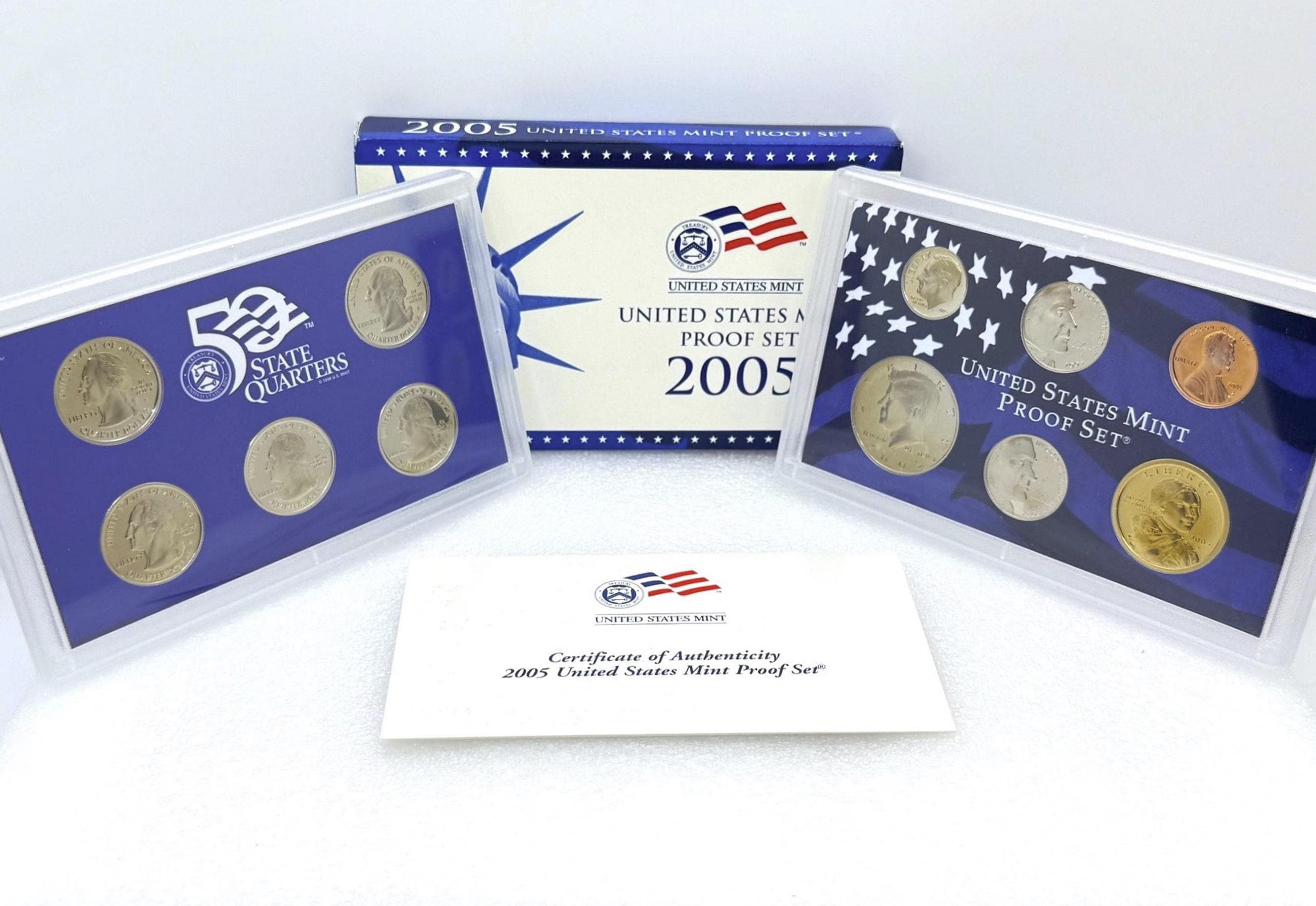 2005 US MINT PROOF Set (10 Coins) Pristine Condition with Certificate of Authentication. Perfect Gift for Coin Collectors and 2005 Birthday!